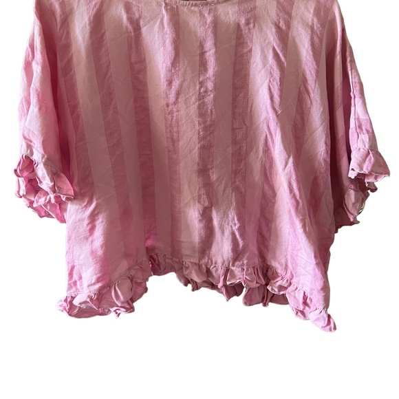 Super cute Zahra basic collection pink striped ruffled top.  Size med. - Picture 2 of 4